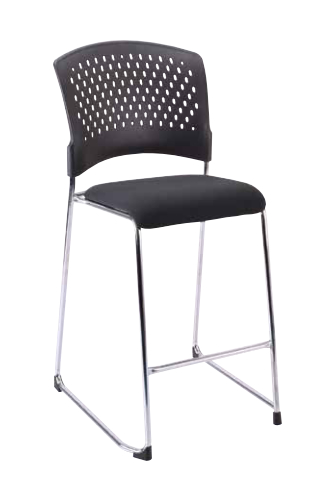 Silla alta apilable para visitas con respaldo de plástico ventilado y color negro - Asiento FreeFlex® (-30) - Base de trineo cromada